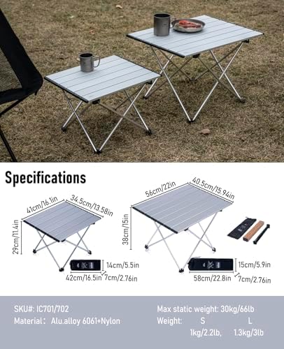 Ultralight Compact Camping Folding Table (Silver - S)