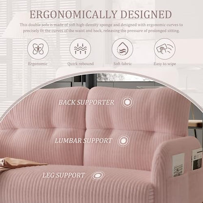 47" Modern Loveseat Couch Sofa, Corduroy Upholstered 2-Seat Loveseat Sofa for Small Spaces, Bedroom, Living Room, Apartment, Pink