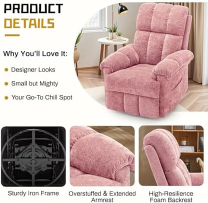 Korser Small Swivel Rocker Recliner Chair, Manual Recliner, Rose Pink