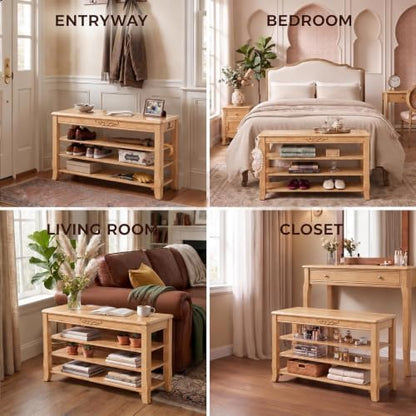 Shoe Storage Bench Shoe Rack Bench with Storage 3 Tier Wooden Shoe Bench