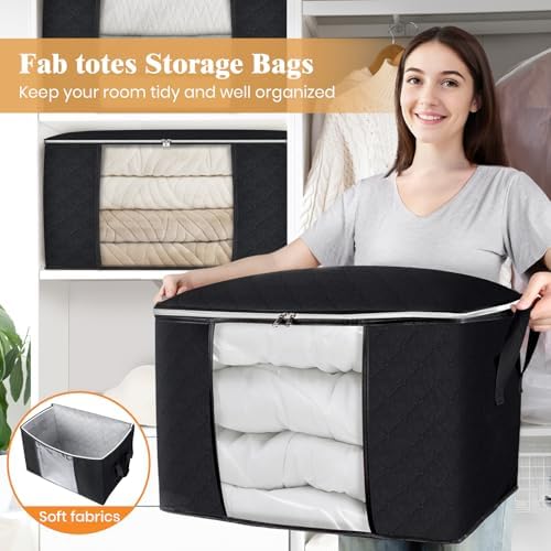 90L Clothes Storage, Foldable Thick Fabric Blanket Storage Bags