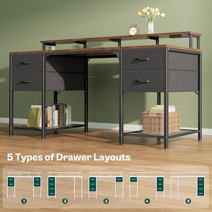 Huuger 63 inch Computer Desk with Power Outlets & 4 Drawers