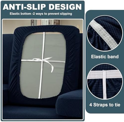 UNBBRRL Seat Cushion Cover and Back Covers for Corner Sofa Stretch Jacquard, Non Slip L Shaped Sofa Slipcover with Storage Ottoman, Sectional Couch Cover for Chaise Lounge (Navy Blue,24 x 24 x 6”)