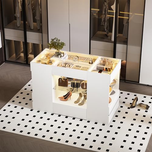 Kikihouse Modern Closet Island with 10 Drawers with LED (White)