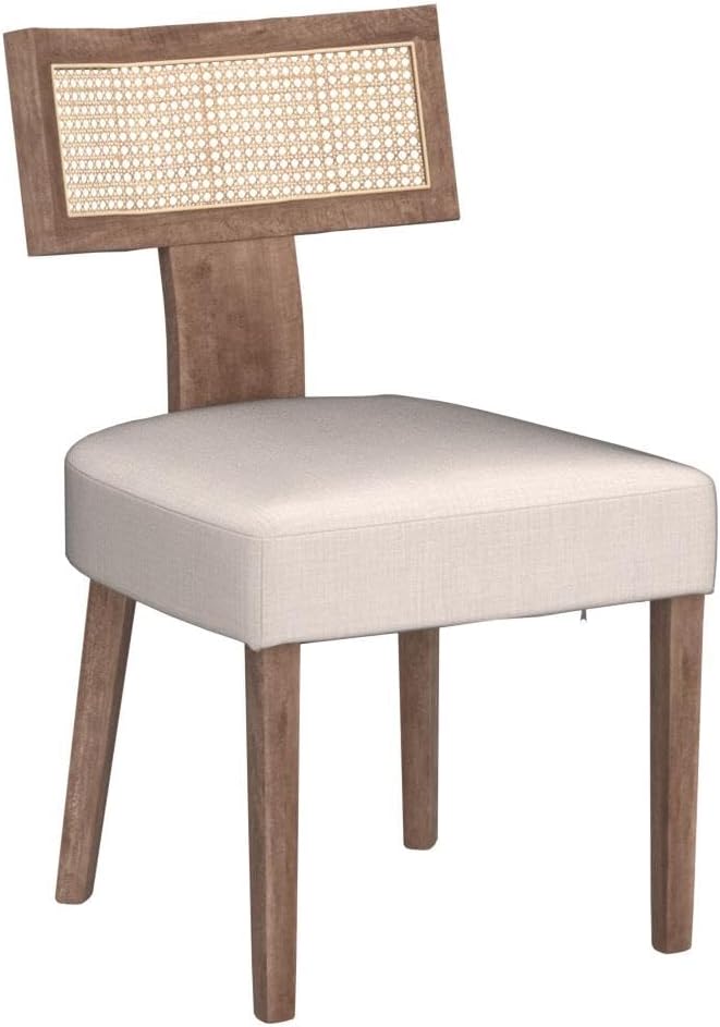 HNY Mid Century Modern Rattan Dining Chairs Set of 6, Linen Upholstered Kitchen & Dining Room Chairs with Ergonomic Curved Back, Solid Wood Frame, Farmhouse Accent Chairs for Home, Apartment, Beige