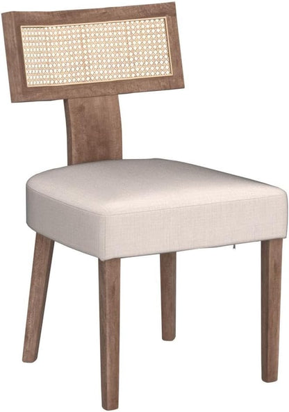 HNY Mid Century Modern Rattan Dining Chairs Set of 6, Linen Upholstered Kitchen & Dining Room Chairs with Ergonomic Curved Back, Solid Wood Frame, Farmhouse Accent Chairs for Home, Apartment, Beige