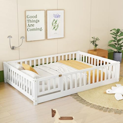 Bellemave Full Montessori Floor Bed Frame with Slats,White