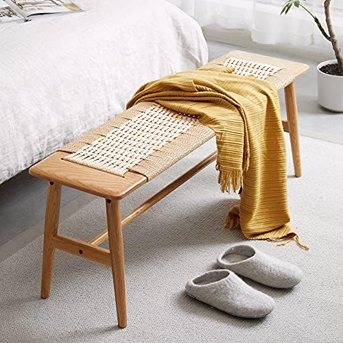 100% Solid Oak Wood Woven Dining Bench