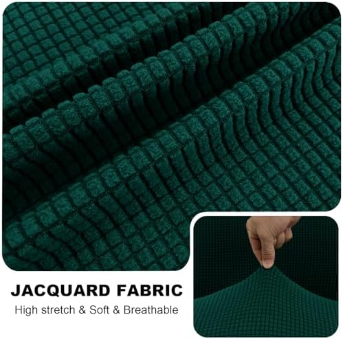 Seat Cushion Cover and Back Covers for Corner Sofa Stretch Jacquard, Non Slip L Shaped Sofa Slipcover with Storage Ottoman, Sectional Couch Cover for Chaise Lounge (Dark green,Ottoman 15 x 15 x 16”)