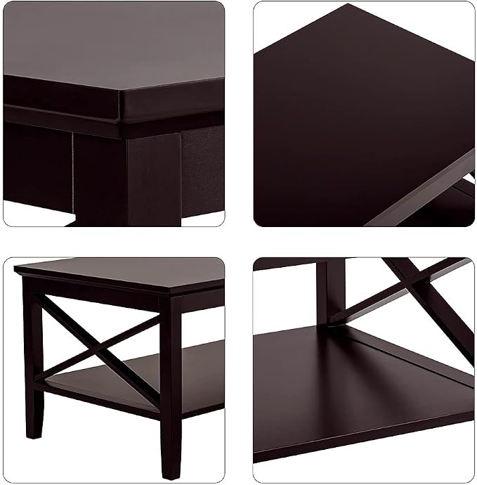 ChooChoo Oxford Coffee Table with Thicker Legs, Espresso Wood Coffee Table with Storage for Living Room 40 inches