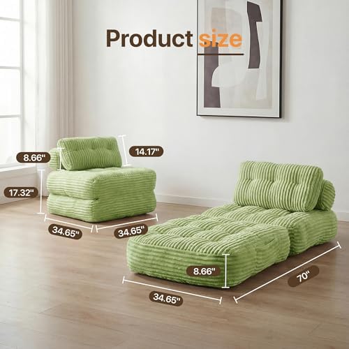 Claiks Boneless Chair Folding Sofa Bed, Sleeper Chair, Green, Single