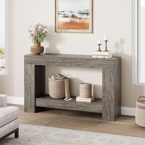 Garvee 47" Farmhouse 2-Tier Console Table for Entryway, Rustic Grey