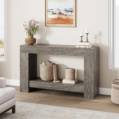 Garvee 47" Farmhouse 2-Tier Console Table for Entryway, Rustic Grey