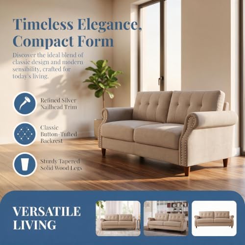 79.5" Love Seat Sofa, Modern Sofa Couch with Rolled Armrest, Camel