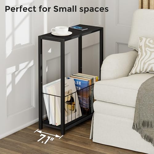 Homleke Narrow Side Table with Magazine Holder, Skinny End Table