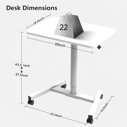 28-Inch Mobile Standing Desk, Computer Workstations with Cup Holder, Portable Standing Desk with Lockable Wheels, Rolling Table for Home Office Classroom Hospital (Snow-White, Steel Classic)
