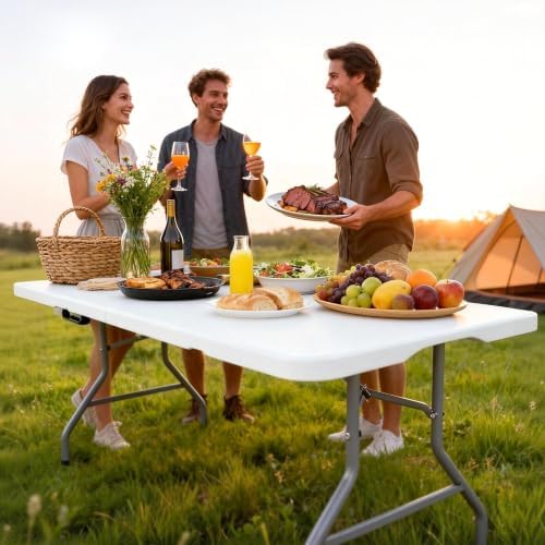 Fenbeli Folding Table 6FT, Upgraded 18% Thickened HDPE Top, 350 LBS, White
