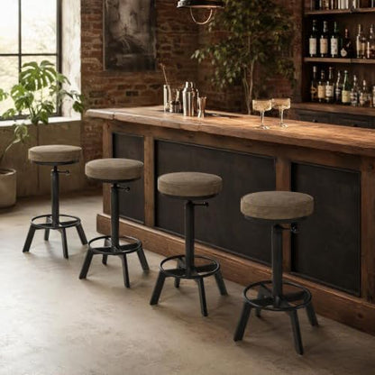 Vintage Bar Stools Set of 2 Industrial Bar Stool Swivel PU Seat Counter Height Adjustable 24-28inch Kitchen Isand Dining Chair