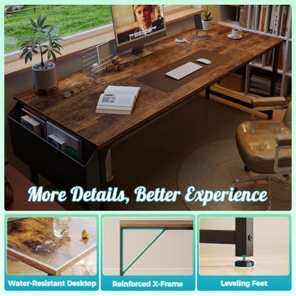 PRAISUN 71'' Computer Desk with Fabric Storage Bag & 2 Hooks