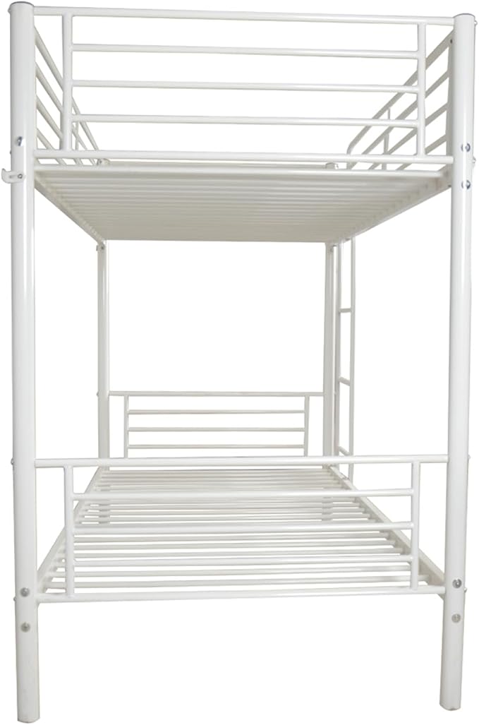 Karl home Metal Bunk Bed Twin Over Twin with Built-in Ladder, White | Heavy Duty Bunkbeds with Safety Guardrail and Space-Saving Design,Twin Bunk Beds for Kids, Teens & Adults, No Box Spring