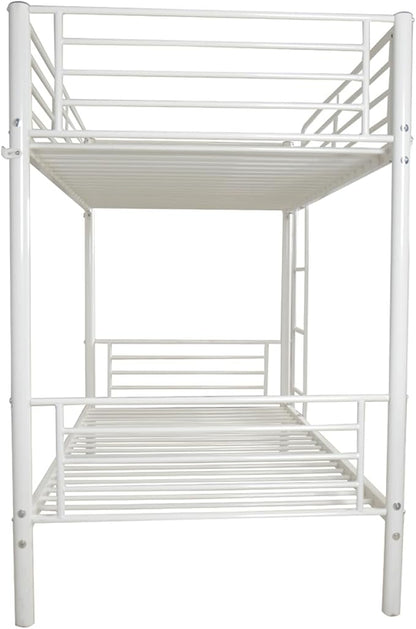 Karl home Metal Bunk Bed Twin Over Twin with Built-in Ladder, White | Heavy Duty Bunkbeds with Safety Guardrail and Space-Saving Design,Twin Bunk Beds for Kids, Teens & Adults, No Box Spring