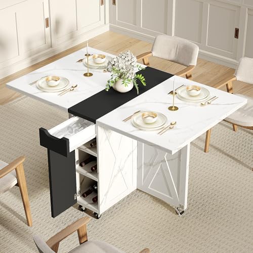 Folding Dining Table for 2-6, Easy Assembly, Stone Pattern+Black