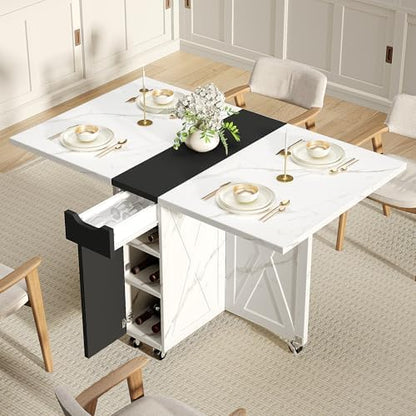 Folding Dining Table for 2-6, Easy Assembly, Stone Pattern+Black