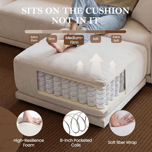 79" L-Shaped Modular Couch, 2 Seater Sofa with Ottoman, White