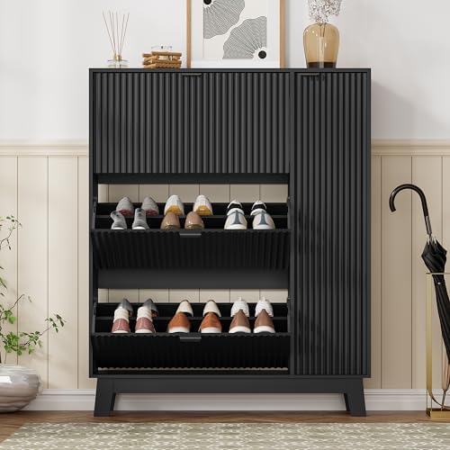 Shoe Cabinet Storage for Entryway with 3 Drawers & Side Cabinet, Black