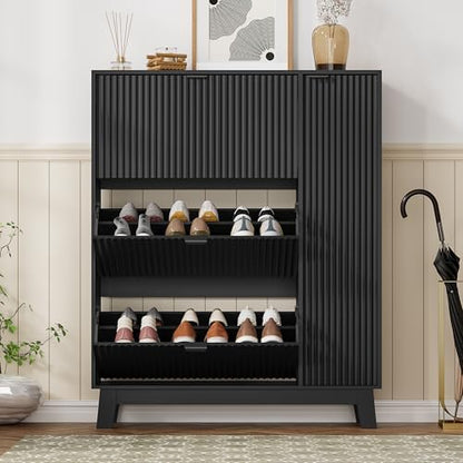 Shoe Cabinet Storage for Entryway with 3 Drawers & Side Cabinet, Black