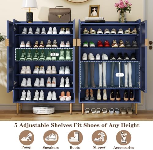 Modern Shoe Cabinet for Entryway, 24 Pairs Shoe Storage Cabinet, Blue