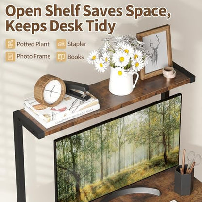 ALISENED 2 Tiers Small Computer Desk for Small Space, Compact Laptop Table Workstation with Keyboard Tray