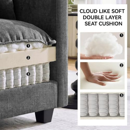 Cloud 3 Pieces Sofa Set, 1+1+2 Seater Couch, Modern Sofas Sets with Deep Seat, Modular Sectional Couches Sets for Living Room, Bedroom, Small Apartment, Dark Grey