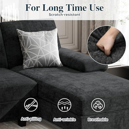 Sectional Couches for Living Room, 106 in U Shaped Couch Soft Sectional Sofa with Double Chaise, Comfortable 4 Seat Couch (Black)