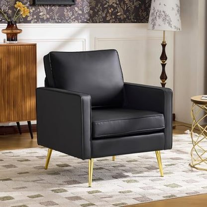 VINGLI Faux Leather Accent Chair, Modern Armchair with Gold Legs Easy Clean