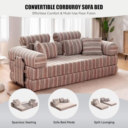 79" Memory Foam Sofa Bed, High Headrest Convertible Futon Boneless Couch