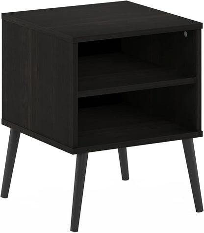 Furinno Claude Mid Century Style Nightstand with Wood Legs, 15.55 (D) x 15.55 (W) x 20.16 (H) inches, Espresso | Square Nightstand with Wooden Legs, Open Shelf Bedside Table, End Table, Side Table, for Bedroom, Closet, Dorm