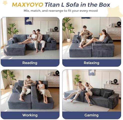 MAXYOYO Boneless Couch, 104" L-Shape Sectional Sofa, Left-Facing Chaise