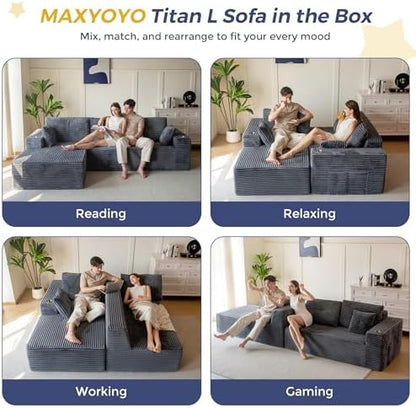 MAXYOYO Boneless Couch, 104" L-Shape Sectional Sofa, Left-Facing Chaise