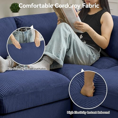 Modular Sectional Sofa, 141'' Oversized Deep Seat V Shaped Couch, Blue