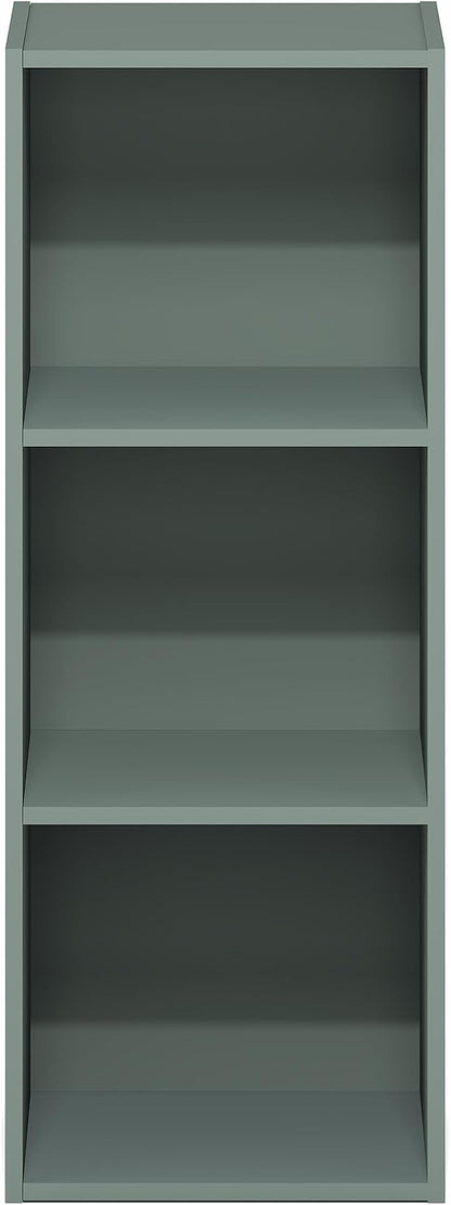 Furinno LUDER Book Shelf, 3-Cube Bookshelf, Bookcase with Open Shelves, 9.3 x 12 x 31.5, Easy Assembly, for Living Room, Bedroom, Home Office, Sage Green