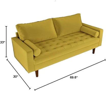 Container Furniture Direct Womble Mid Century Modern Velvet Upholstered Tufted Seat with Bolster Pillows, Sofa, Dijon