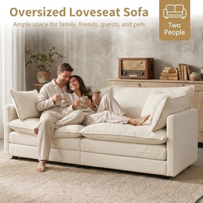 GNIXUU Oversized Modern Living Room Furniture Sets, Inclued 2 Pieces loveseat Sofa, Comfy Chenille Deep Seat Modular Couch Set for Living Room and Bedroom(2+2 seat, Beige White)
