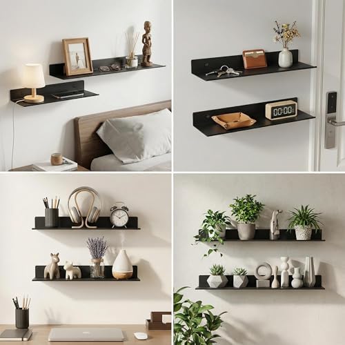 Z metnal Bathroom Shelf, Floating Shelves, Metal Display Wall Shelf, Aluminum, Wall Mounted, Matt Black,16 inch, 2 Pack