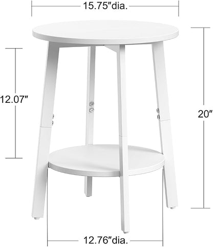sthmec Side Table Set of 2, Small Round End Table with Storage Shelf for Small Space, 2-Tier Bedside Table Sofa Couch Table, Round Nightstands Set 2 Accent Table for Living Room, Bedroom, White