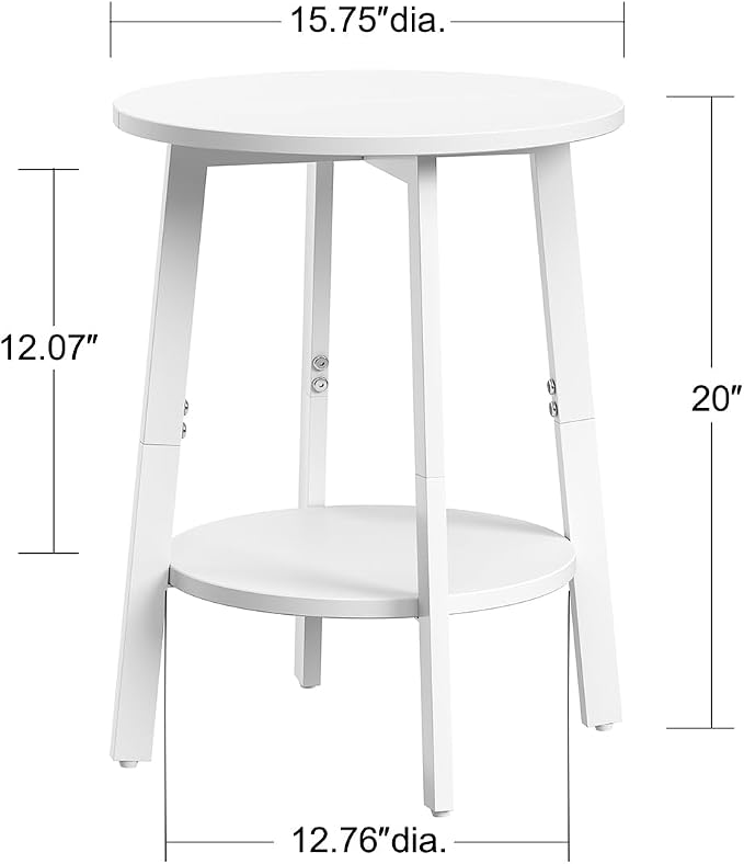 sthmec Side Table, Small Round End Table with Storage Shelf for Small Space, 2-Tier Bedside Table Sofa Couch Table, Round Accent Table Nighstands for Living Room, Bedroom,White