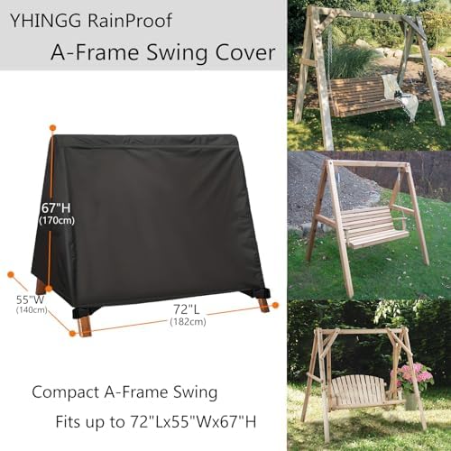 Porch Swing Cover Water-Resistant 600D Oxford Hanging Outdoor Swing Cover All Weather Protected Swing Covers for Outdoor Furniture (Black, 600D A-Frame 72L x 55W x 67H Inch)
