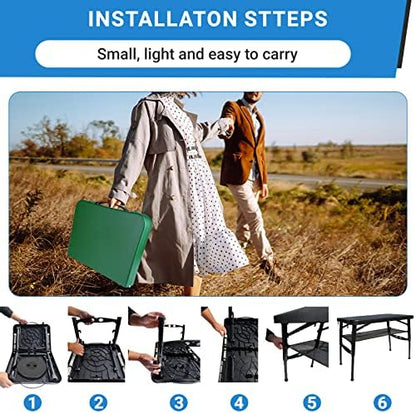 Portable Folding Table and Stool Set, Lightweight Foldable Table & Collapsible Stool for Camping Picnic Beach Fishing, Sturdy Small Outdoor Table with Mesh Layer Storage