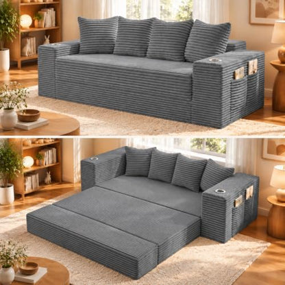 77" Convertible Sofa Bed, Boneless Pull-Out Sleeper Couch, Grey