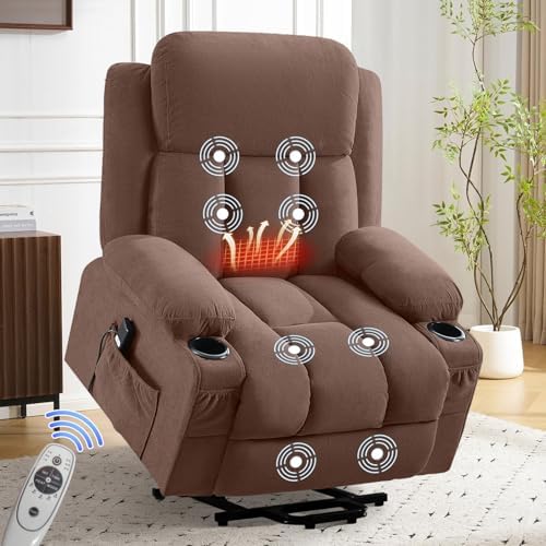 MAHOMICO Power Lift Recliner Chair for Elderly with Vibration Massage and Lumbar Heating Electric Oversized Single Sofa with Cup Holder and USB Charge Port for Living Room